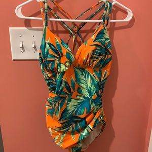 Ladies tropical one piece swimsuit- medium